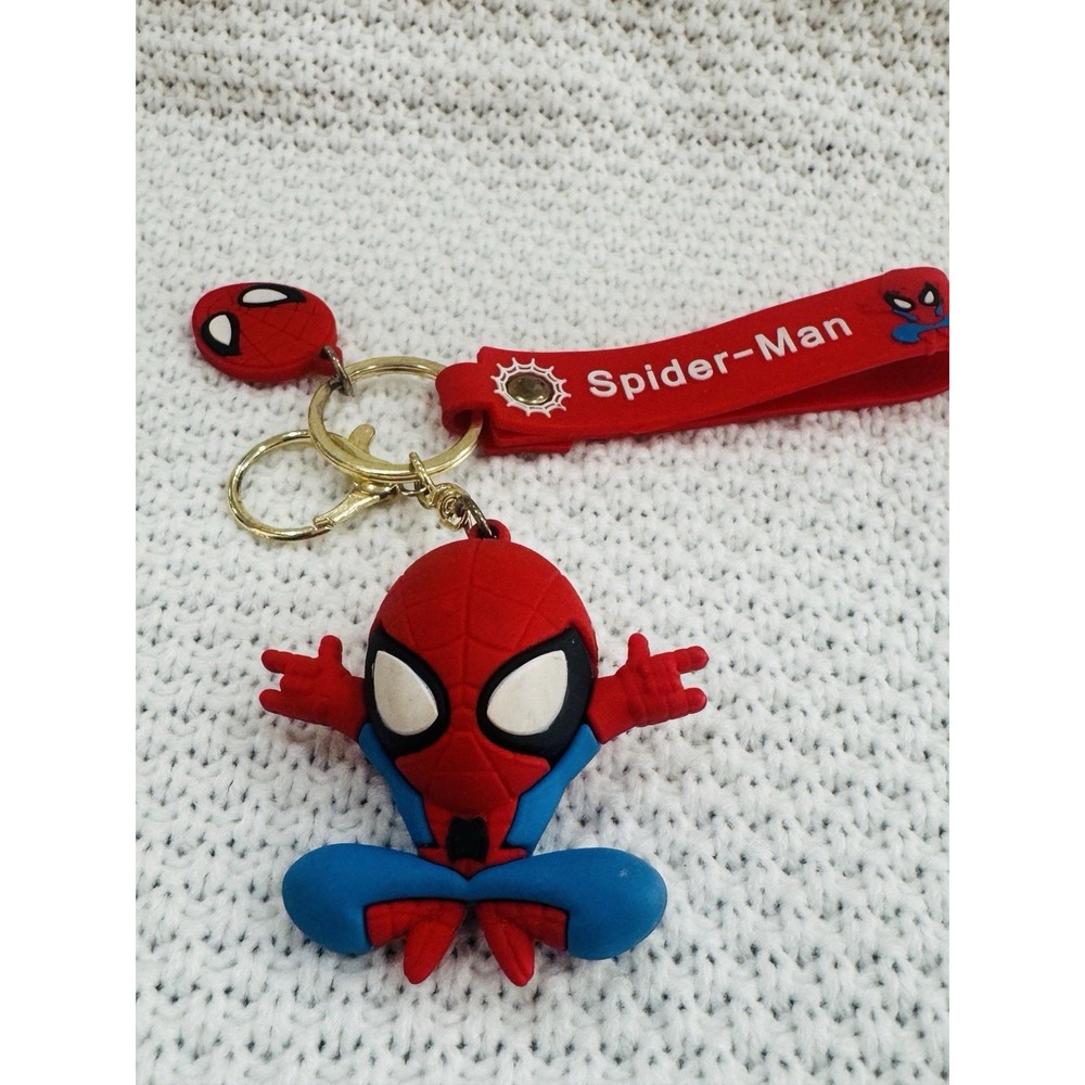 Spider-Man Chibi PVC Rubber Keychain Red Wrist Strap Figure Bag Charm